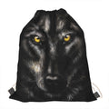 Black Wolf Portrait Print Drawstring Bag