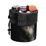 Black Wolf Portrait Print Drawstring Makeup Bag