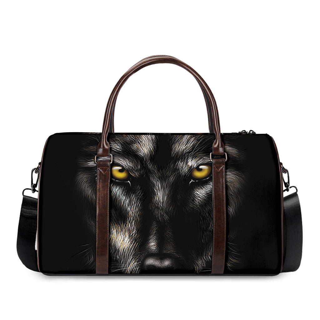 Black Wolf Portrait Print Duffle Bag