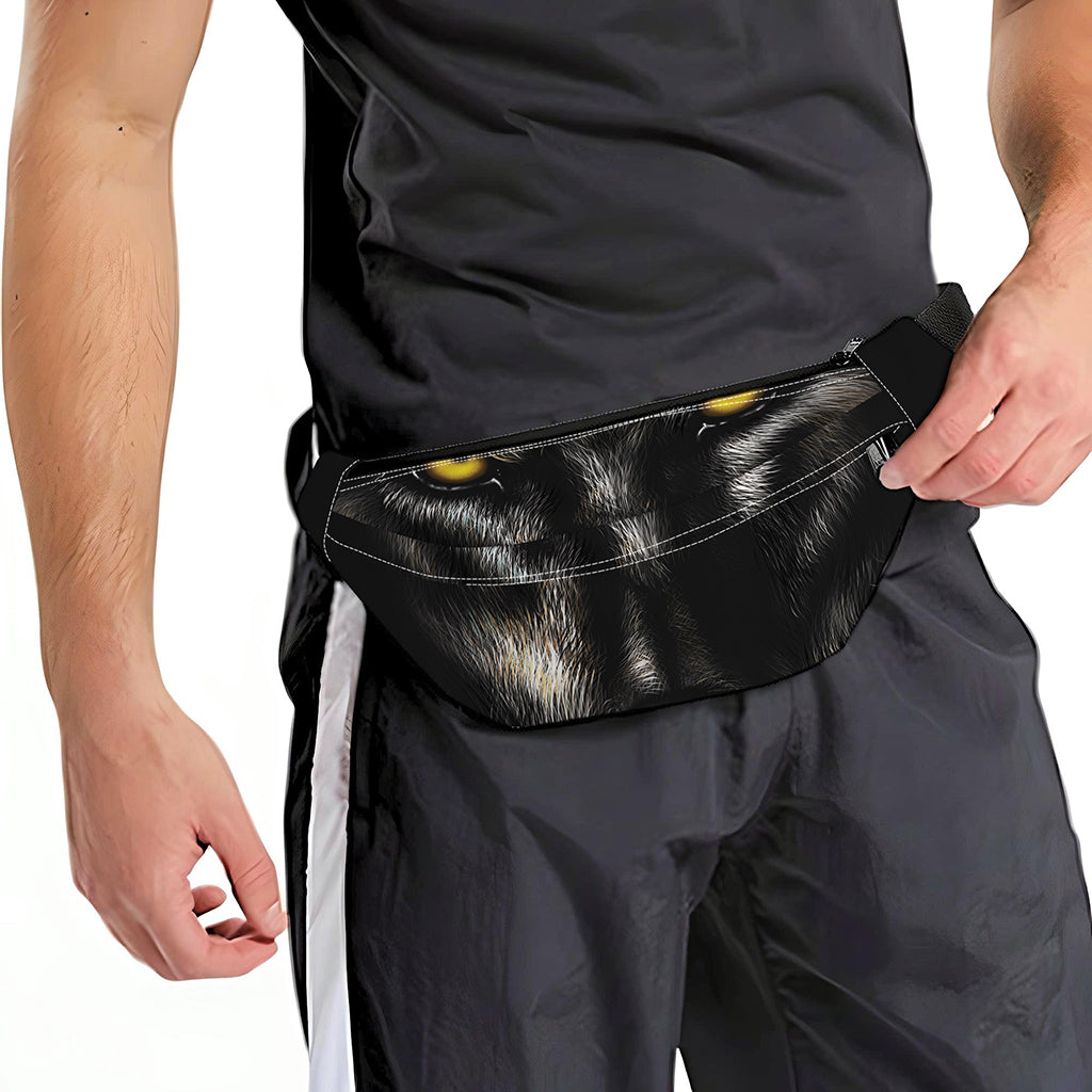 Black Wolf Portrait Print Fanny Pack