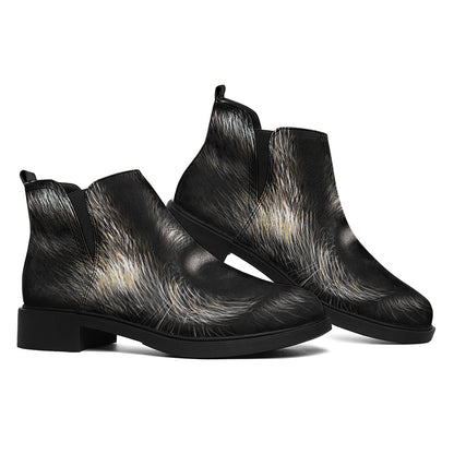 Black Wolf Portrait Print Flat Ankle Boots