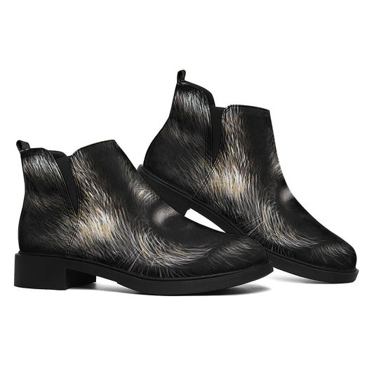 Black Wolf Portrait Print Flat Ankle Boots