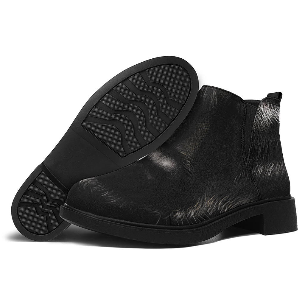 Black Wolf Portrait Print Flat Ankle Boots