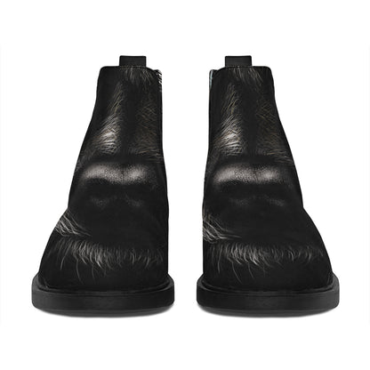 Black Wolf Portrait Print Flat Ankle Boots