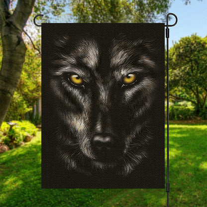 Black Wolf Portrait Print Garden Flag