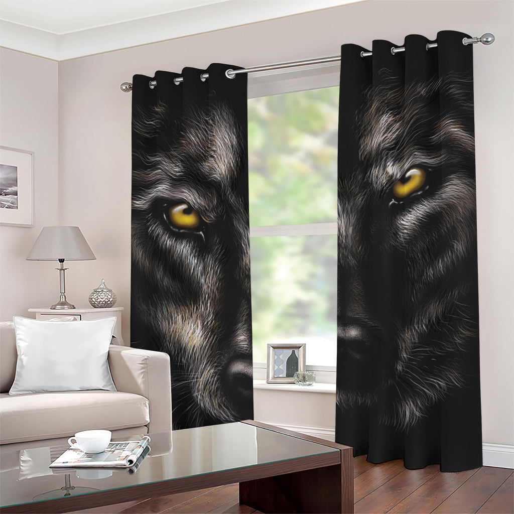 Black Wolf Portrait Print Grommet Curtains