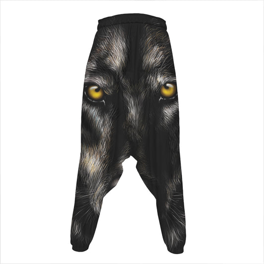 Black Wolf Portrait Print Hammer Pants