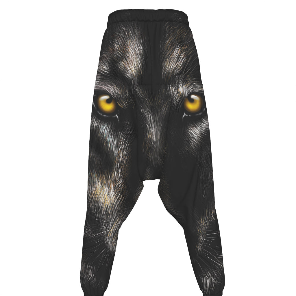 Black Wolf Portrait Print Hammer Pants