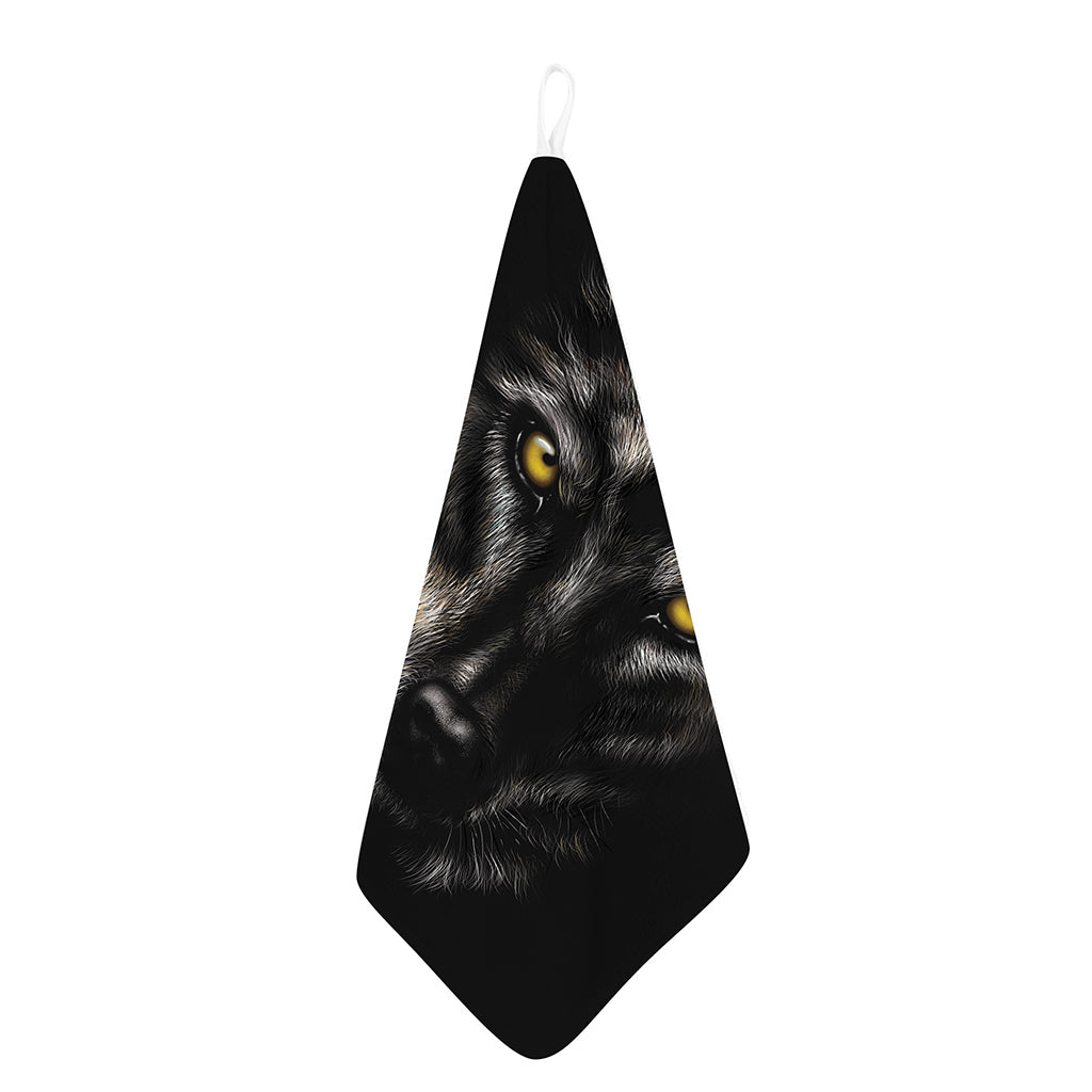 Black Wolf Portrait Print Hand Towel