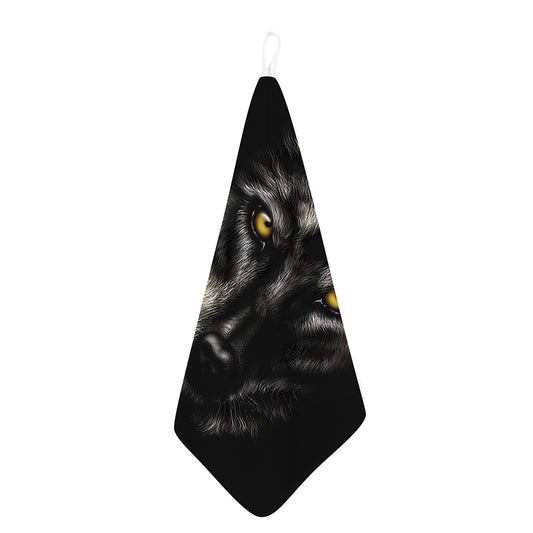 Black Wolf Portrait Print Hand Towel