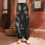 Black Wolf Portrait Print Harem Pants