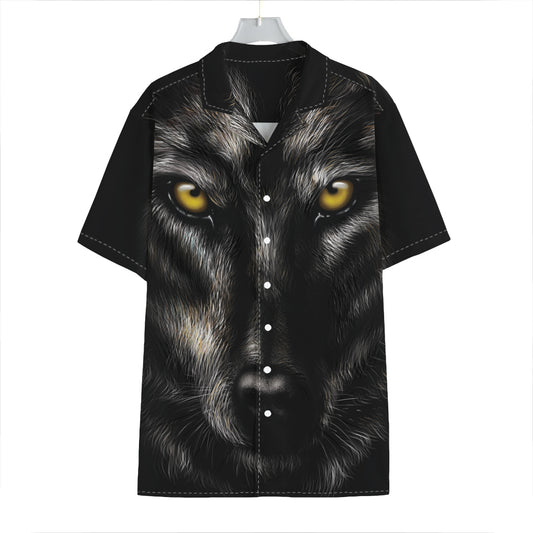 Black Wolf Portrait Print Hawaiian Shirt