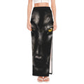 Black Wolf Portrait Print High Slit Maxi Skirt