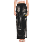 Black Wolf Portrait Print High Slit Maxi Skirt