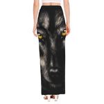 Black Wolf Portrait Print High Slit Maxi Skirt