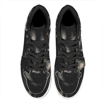 Black Wolf Portrait Print High Top Leather Sneakers