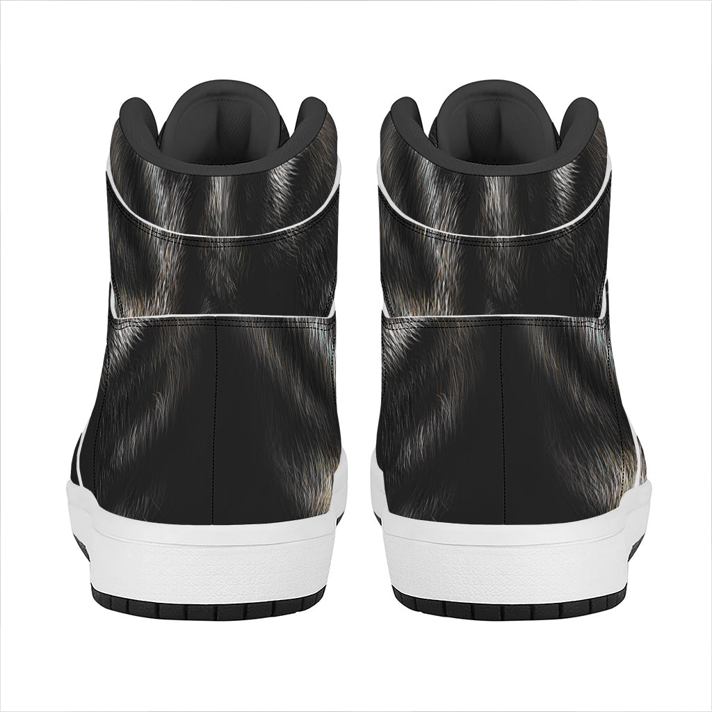Black Wolf Portrait Print High Top Leather Sneakers