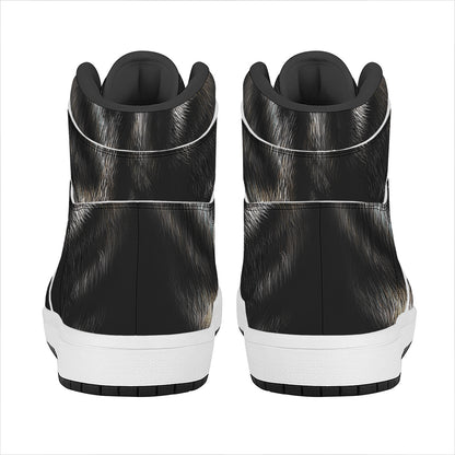 Black Wolf Portrait Print High Top Leather Sneakers