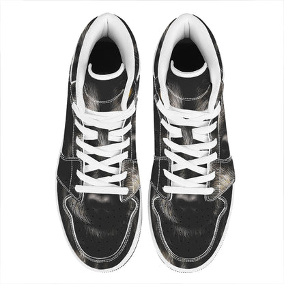 Black Wolf Portrait Print High Top Leather Sneakers