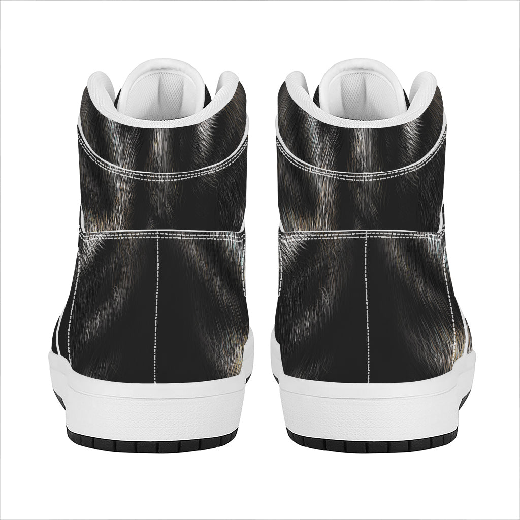 Black Wolf Portrait Print High Top Leather Sneakers