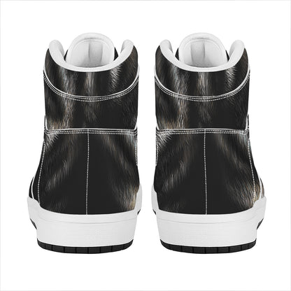 Black Wolf Portrait Print High Top Leather Sneakers