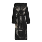 Black Wolf Portrait Print Hooded Bathrobe