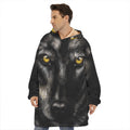 Black Wolf Portrait Print Hoodie Blanket