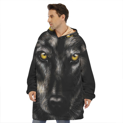 Black Wolf Portrait Print Hoodie Blanket
