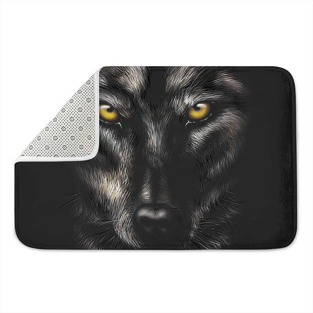Black Wolf Portrait Print Indoor Door Mat