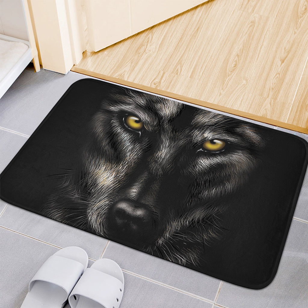 Black Wolf Portrait Print Indoor Door Mat
