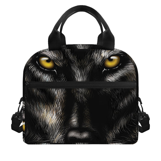 Black Wolf Portrait Print Insulated Lunch Bag