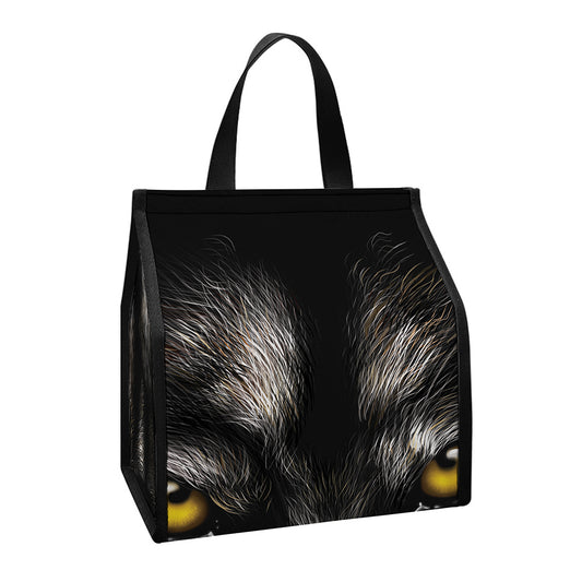 Black Wolf Portrait Print Insulated Lunch Tote
