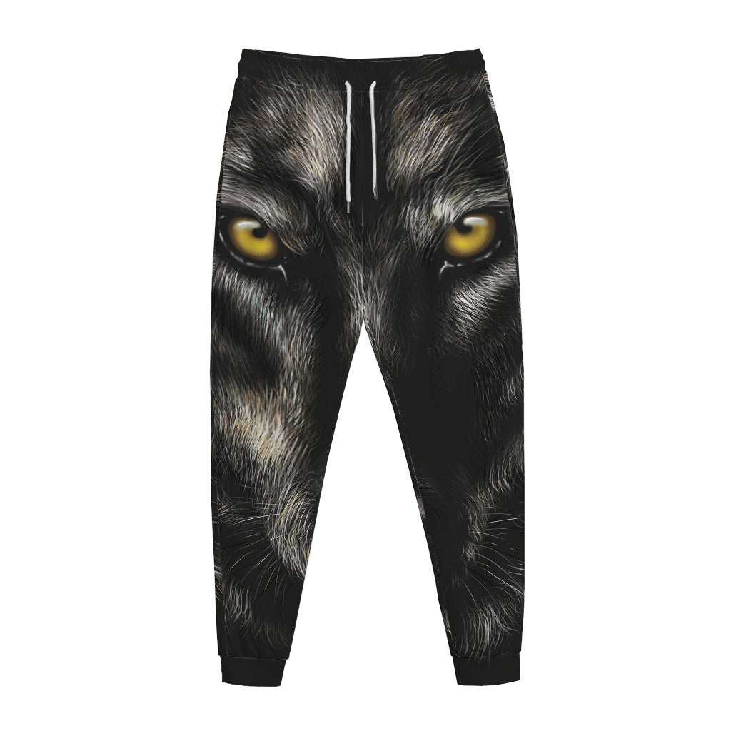 Black Wolf Portrait Print Jogger Pants