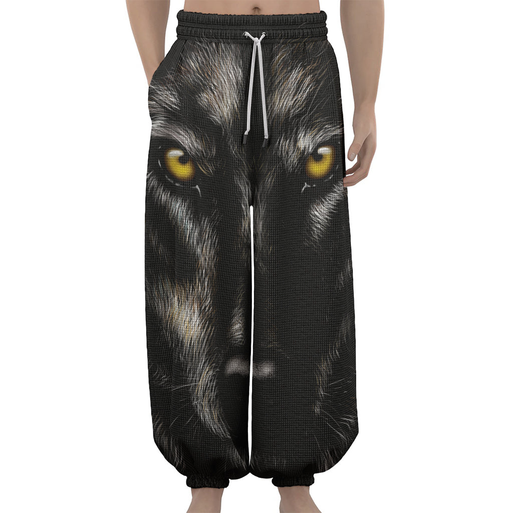 Black Wolf Portrait Print Lantern Pants