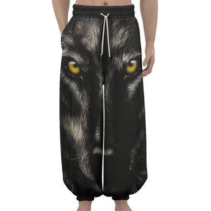 Black Wolf Portrait Print Lantern Pants