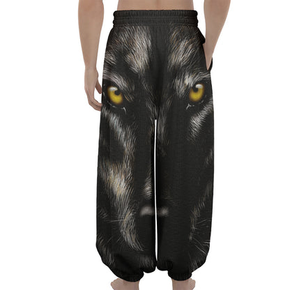 Black Wolf Portrait Print Lantern Pants