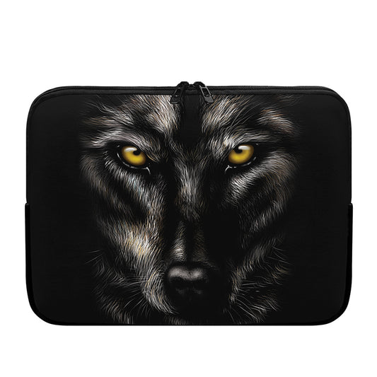 Black Wolf Portrait Print Laptop Sleeve