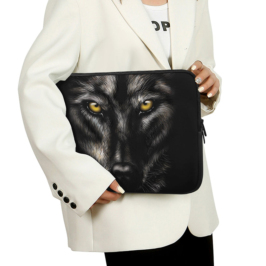 Black Wolf Portrait Print Laptop Sleeve