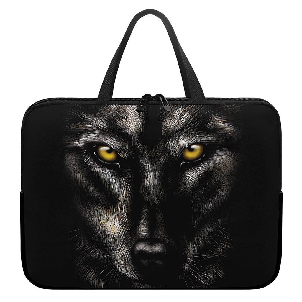 Black Wolf Portrait Print Laptop Sleeve With Handle