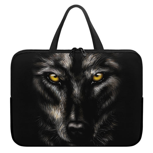Black Wolf Portrait Print Laptop Sleeve With Handle