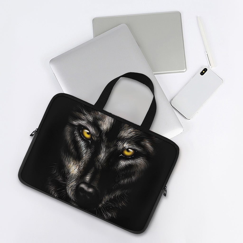 Black Wolf Portrait Print Laptop Sleeve With Handle