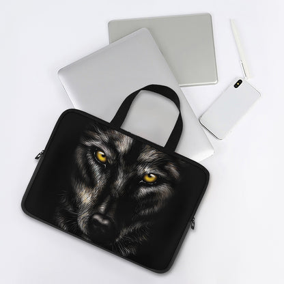 Black Wolf Portrait Print Laptop Sleeve With Handle