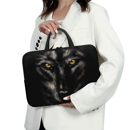 Black Wolf Portrait Print Laptop Sleeve With Handle