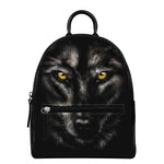 Black Wolf Portrait Print Leather Backpack