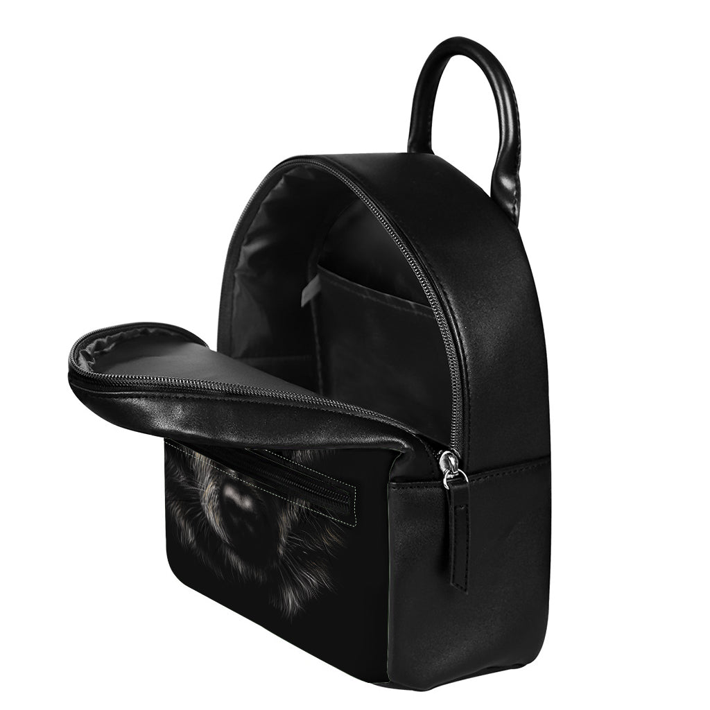 Black Wolf Portrait Print Leather Backpack