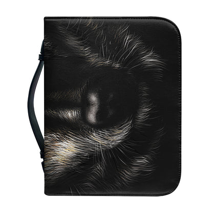 Black Wolf Portrait Print Leather Bible Cover
