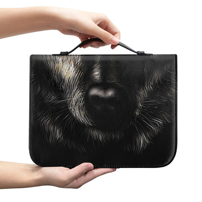 Black Wolf Portrait Print Leather Bible Cover
