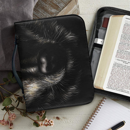 Black Wolf Portrait Print Leather Bible Cover