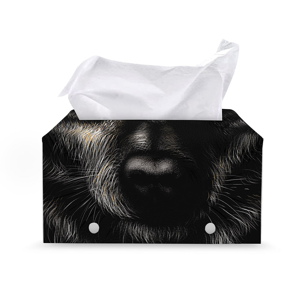 Black Wolf Portrait Print Leather Tissue Box Cover