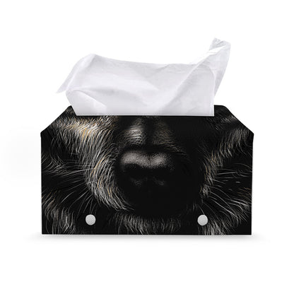 Black Wolf Portrait Print Leather Tissue Box Cover